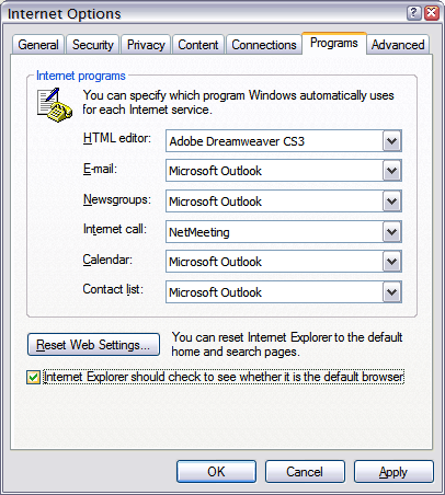 Internet Explorer 6 - Internet Options